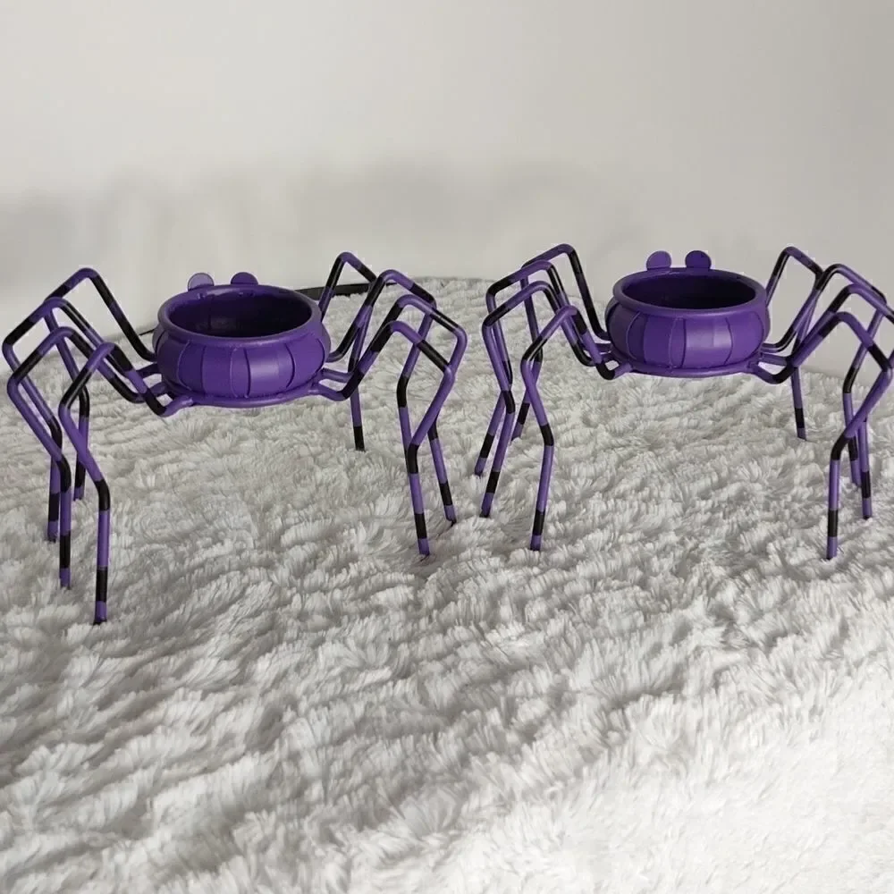 Two Halloween Spider Tea light Candle Holder
